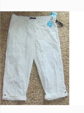 LEE Crop Pants Womens 8 White Elastic Waist Adjust Leg Pull On Relaxed Pants